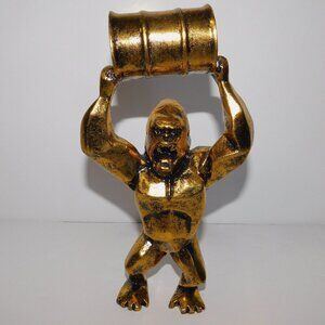 KING KONG Holding Barrel overhead figure Figurine 9.5" Gold Black Spackle resin